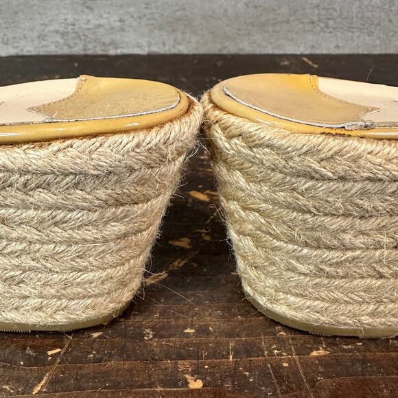 Jimmy Choo Beige Patent Leather Wedge Sandals US Size W10 - Picture 7 of 15